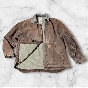 Vintage Carhartt Sherpa-Lined Ridge DISTRESSED Jacket Brown C61 DKB Mens XL